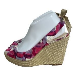 Coach Maritza Pink Purple Printed Slingback Platform Wedge Size 8B Open Toe